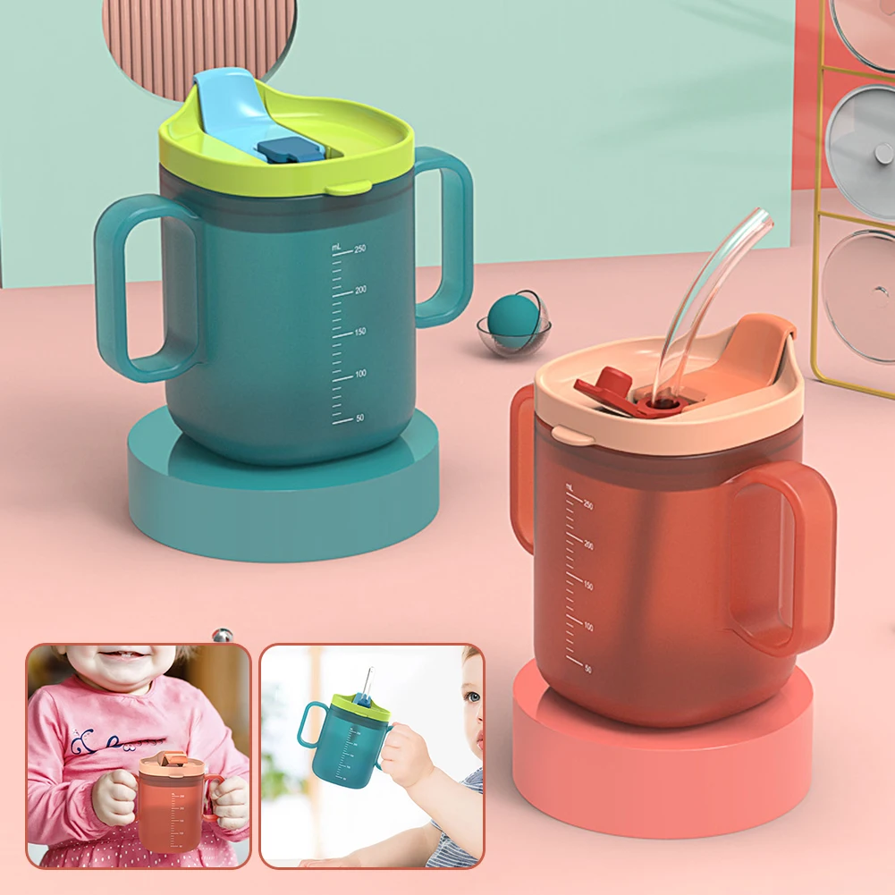 2 In 1 Toddler Training Cup With Straw Drinking Mug With Clear Measurement Markings Drop-Proof Leak-Proof Baby Feeding Cup