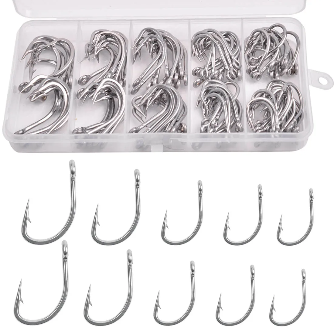 100PCS Stainless steel Fishing Hooks set 1#-4/0 crank fish Hooks 3X Strong Sharp live bait hooks for Carp fishing hooks tackle