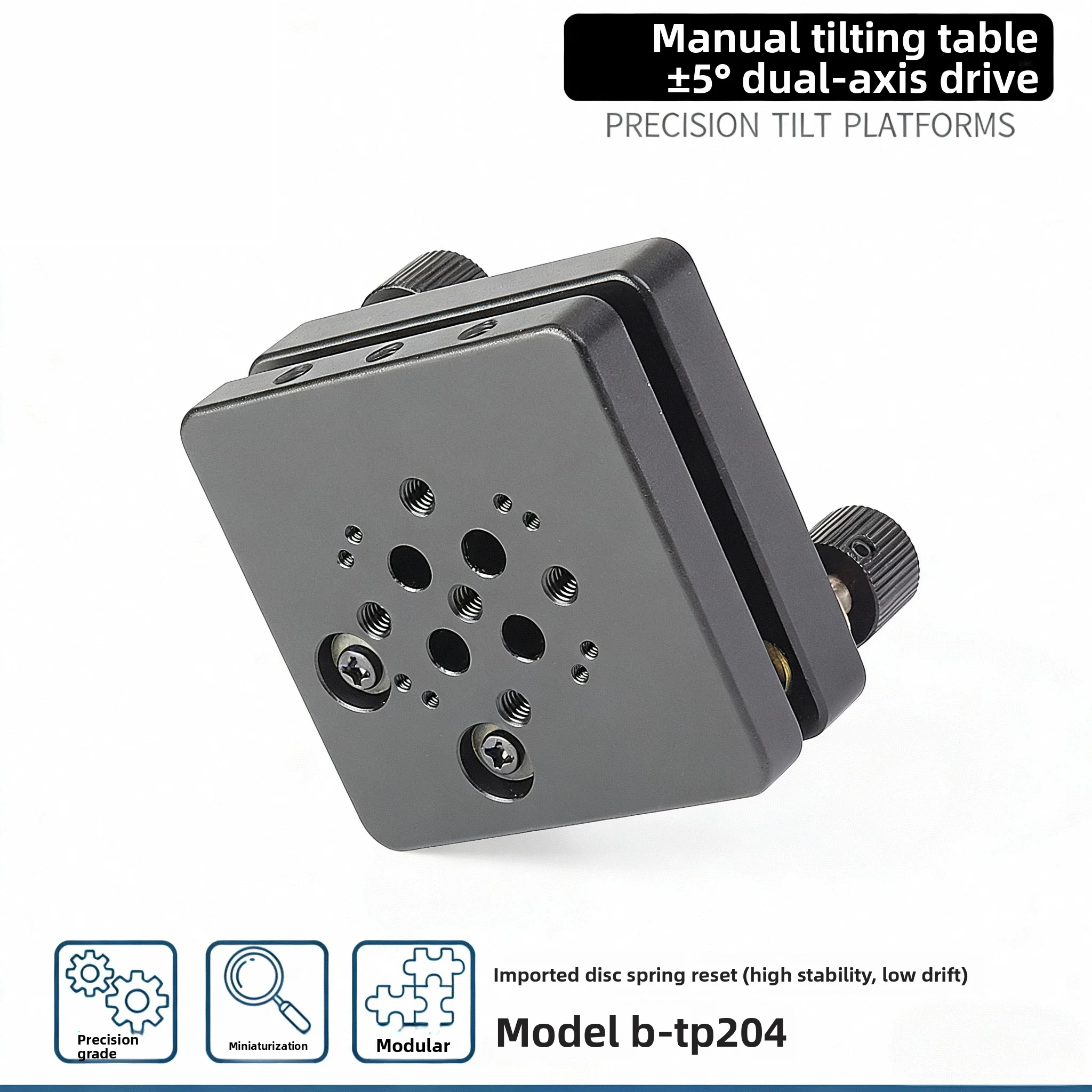 B-TP204 55x55mm Dual-Axis Tilt Platform – ±5° Pitch Adjustment, Micrometer-Driven, Compact Optical Alignment Stage