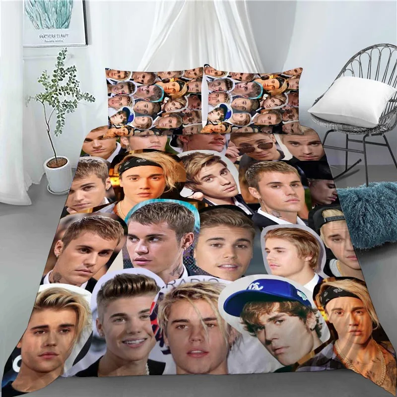 Custom Family Boy Kid Set Duvet Cover Set Justin Bieber 1 Duvet Cover 2 Pillowcases Polyester Fabric Bedding Set 1014