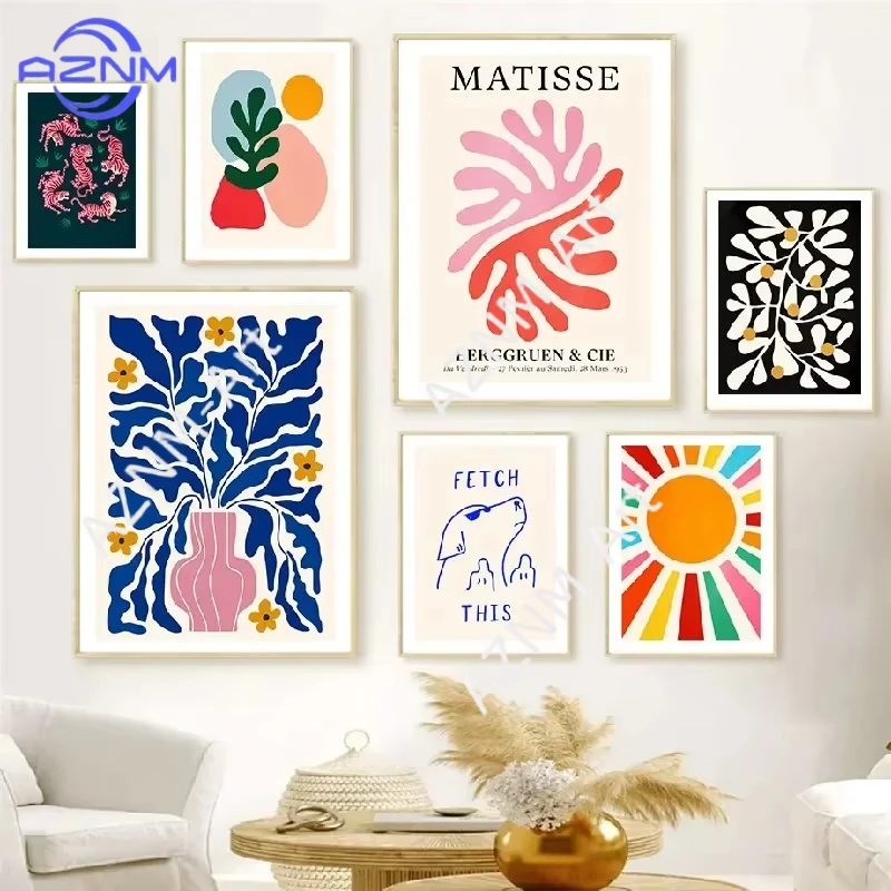 1 Stück Leinwandgemälde Matisse Poster Korallenblätter Blumen Abstrakte Pflanzen Nordische Raumkunst Druck Bild für Raumdekoration Wand
