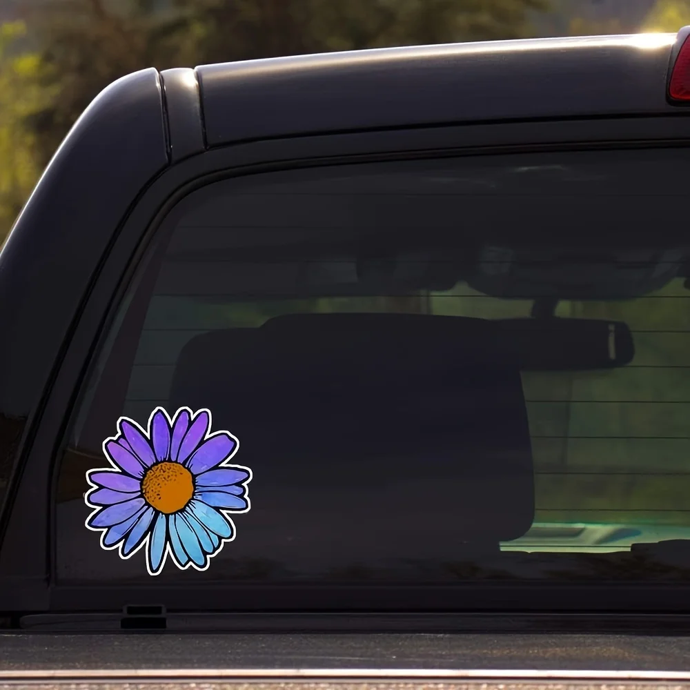 

1pc Purple-Blue Gradient Daisy Waterproof Vinyl Stickers , Fashion Floral Decals for Car Laptop Window Bumper Decor