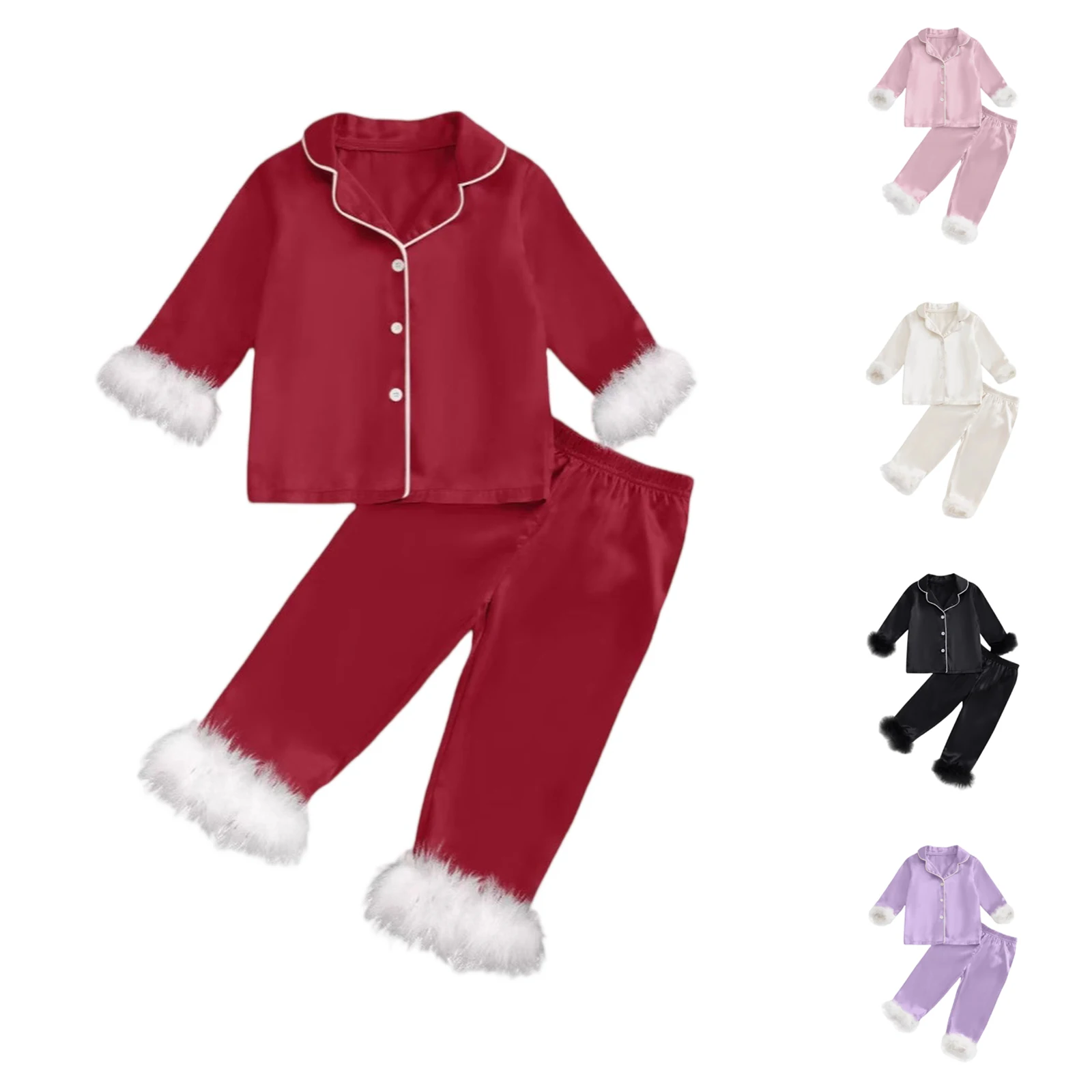 طقم ملابس نوم للأولاد والبنات - سترة صوفية وأكمام طويلة وقاعدة بيجامات، خريف وشتاء غامض مريح مكون من قطعتين بيجامة Se #6