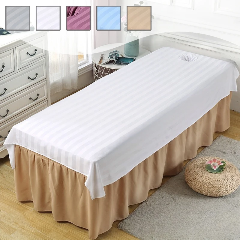 

Premium Spa Bed Cover with Face Hole White Grey Soft Cotton Fabric Reusable Massage Table Sheet for Beauty Salon Hotel Treatment