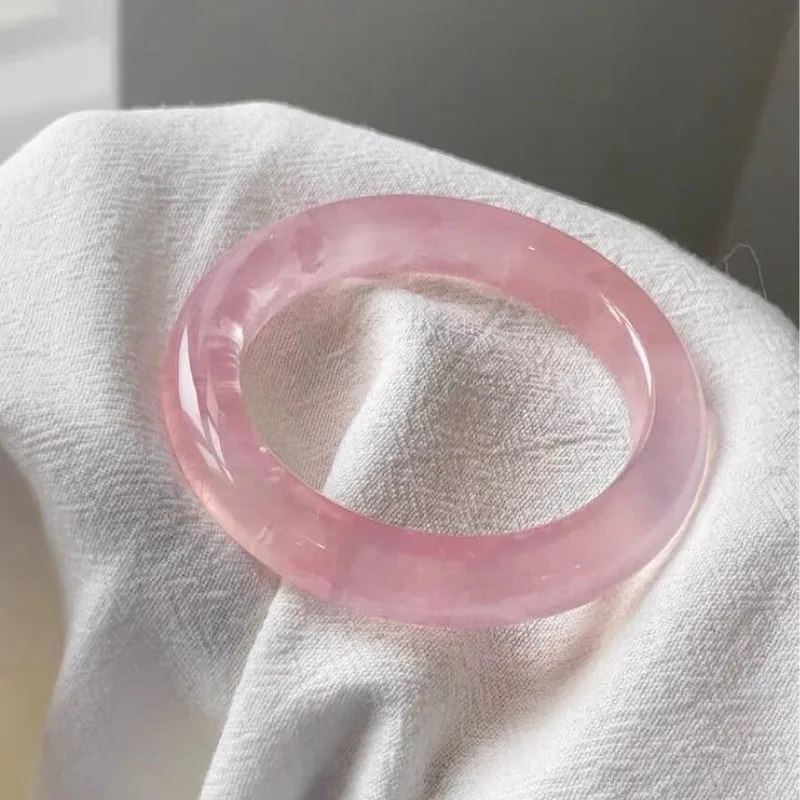 Natural genuine crystal jade bracelet, Ma Fen Mo pink translucent