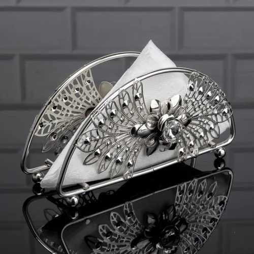 Evvehediyelikeşya Silver Triangle Decorative Butterfly Napkin Holder