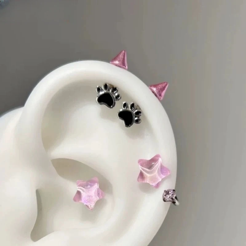 1pair Cute Cat Paw Devil Stud Piercing Earring For Women Men Gothic Ear Bone Nail Earring Y2K Jewelry Accessories