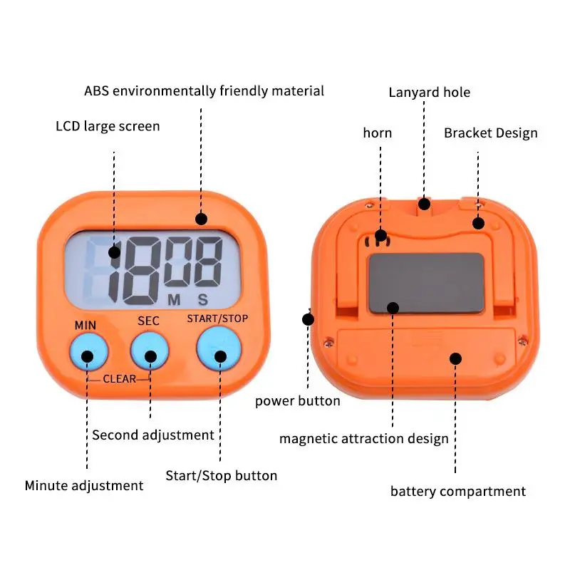 Large Clear LCD Display Portable Digital Timer With Easy Operation Buttons For Cooking Baking Studying Fitness Time
