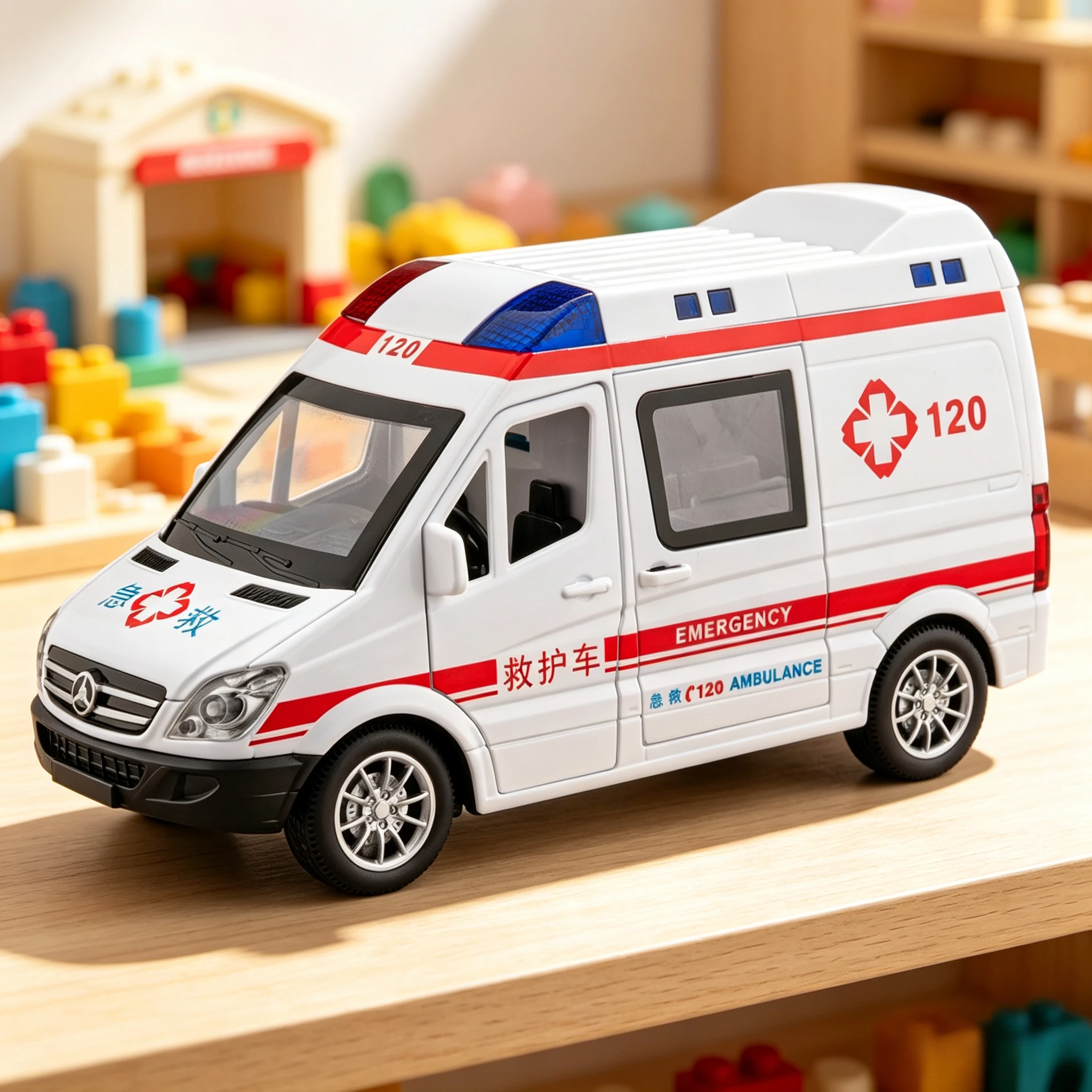 1:24 Diecast Alloy Ambulance Car Model, Simulation Emergency Vehicle, Sound & Light Pull Back, Openable Doors, Gift Collection ﻿