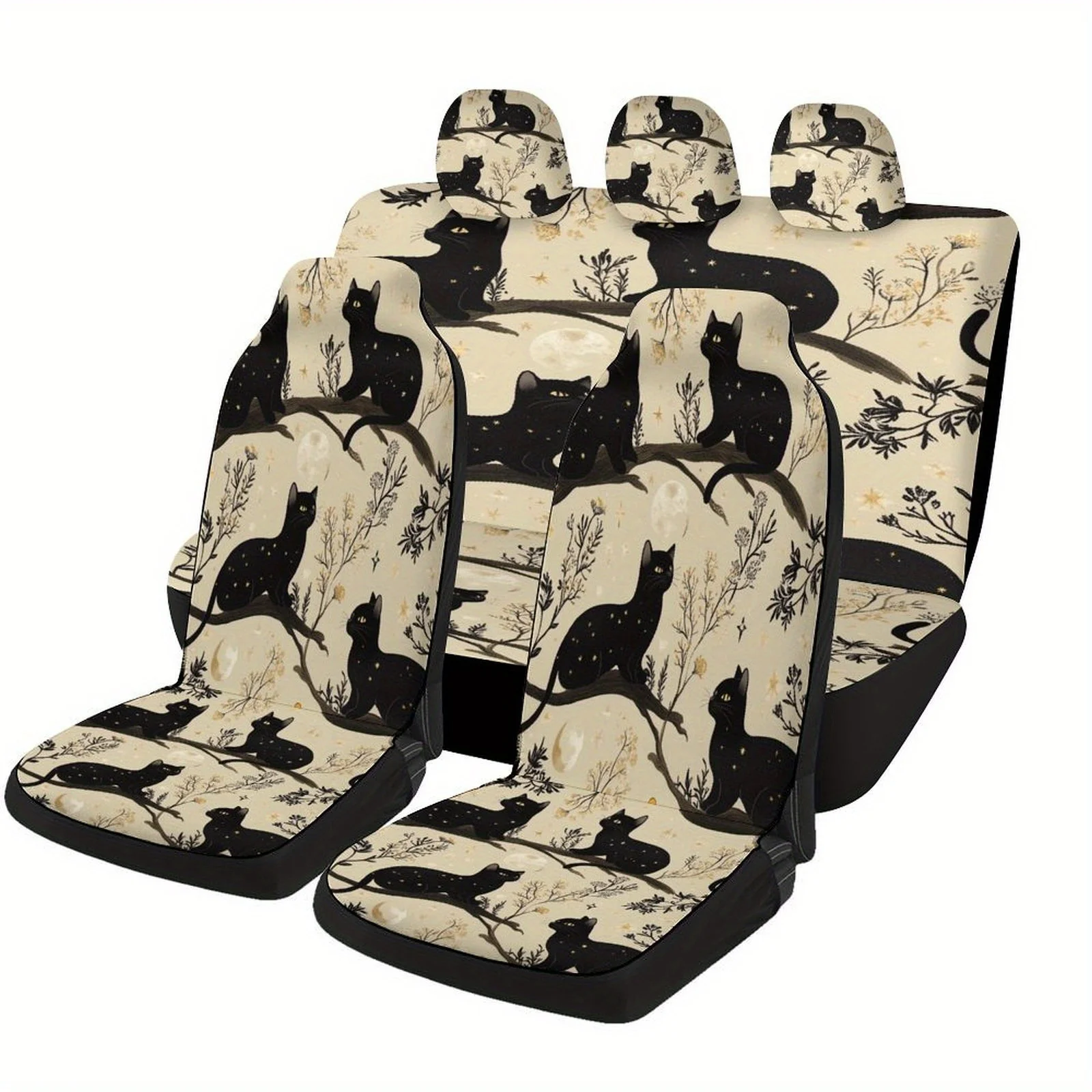 

Набор чехлов на автомобильные сиденья на тему черных кошек и звезд для большинства автомобилей, модные персонализированные новые защитные чехлы для автомобильных сидений, полный комплект, U