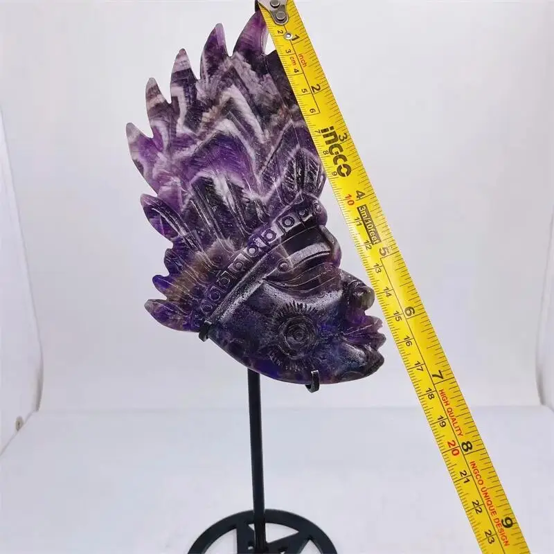 17.5cm Natural Dream Amethyst Indian Chief Crystal Stone Statues Healing Gemstone Sculpture Home Decoration Gift 1pcs