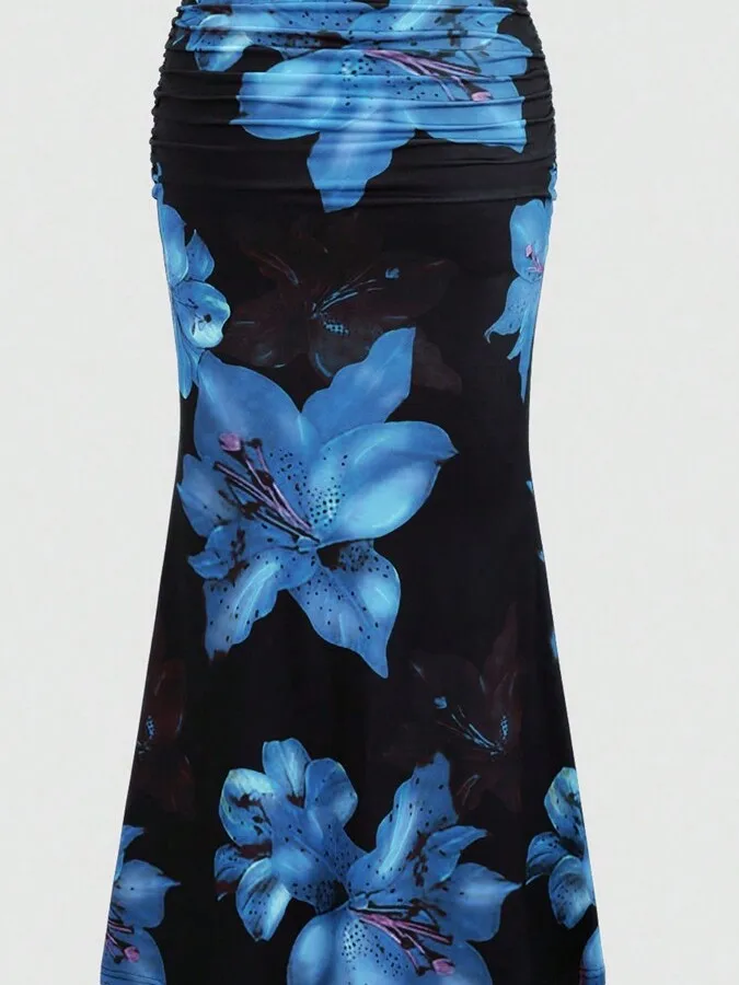 

Women's High Waist Pleated Skirt Casual Print f Length Skirts Polyester Fabric Spring Season Faion Ladies Skirts