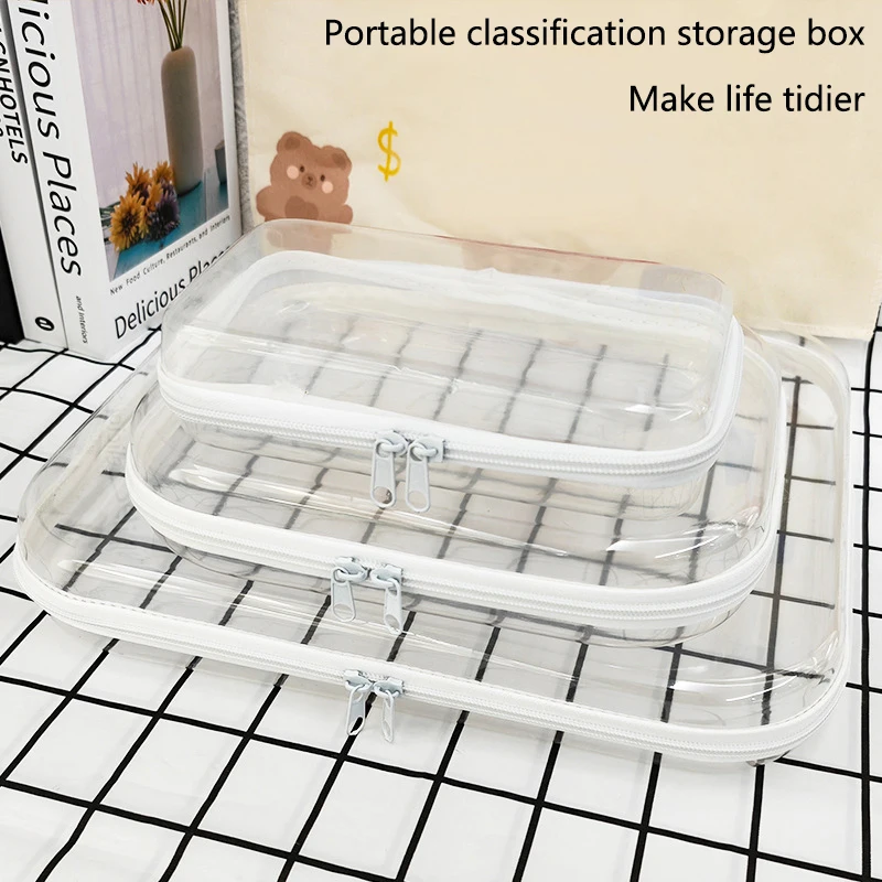 Transparent Zippered Hard Pouch Multifunctional Large Capcity Blocks Toy Storage Bin Makeup Storages Organizers