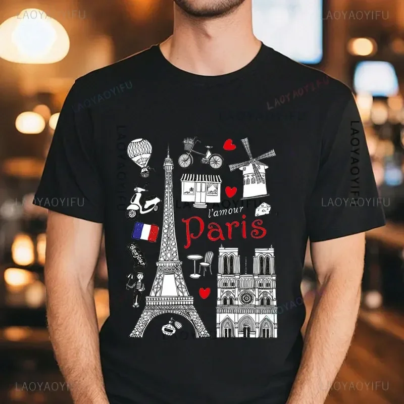 Estate parigi torre Eiffel stampa girocollo Casual 100% cotone t-shirt uomo donna ragazze torre Eiffel Streetwear manica corta Tee