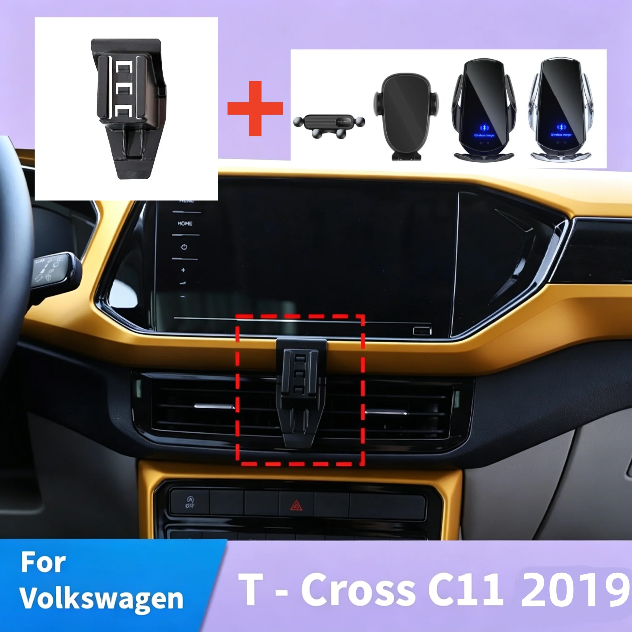

High-quality clip-on base for car phone holder fits Volkswagen T-Cross C11 2019, compatible with various phone holders