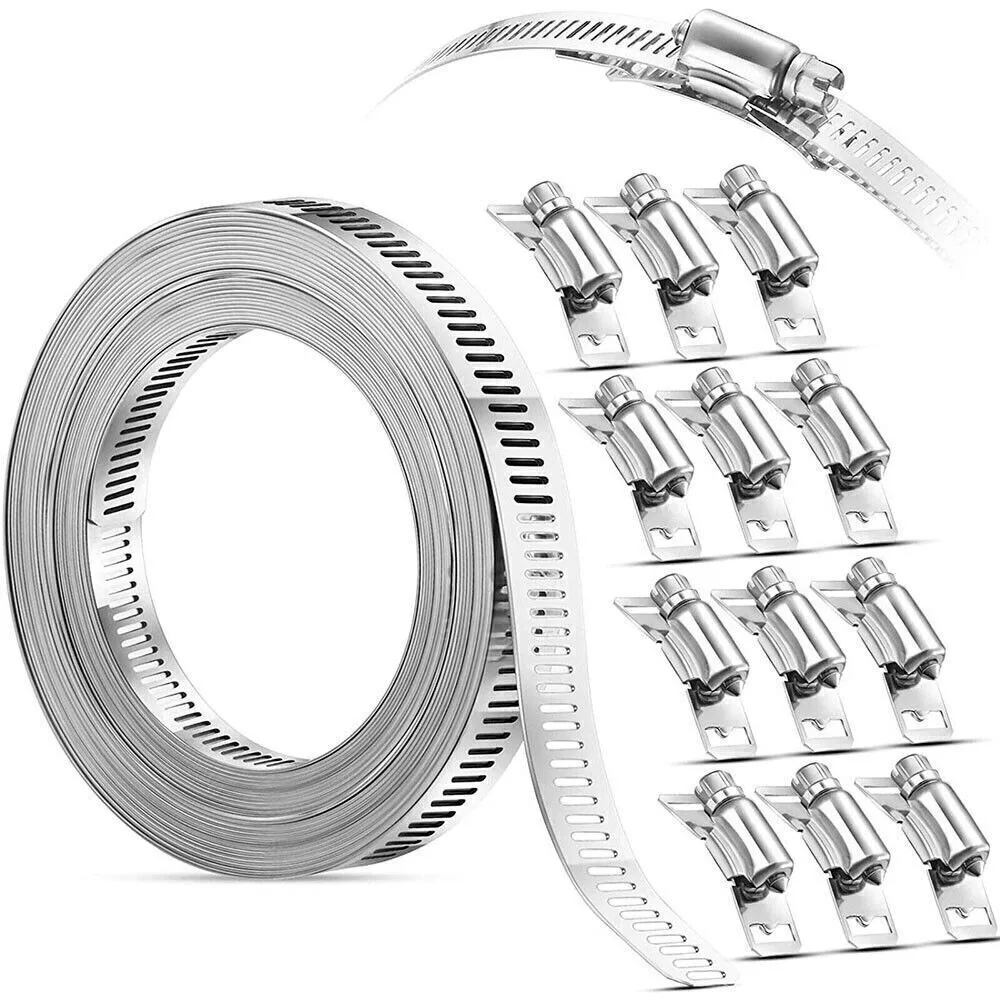 DIY 304 Stainless Steel Hose Clamp Strap with Fasteners Screw Band Car Fuel Pipe Clips Adjustable Worm Gear Clip