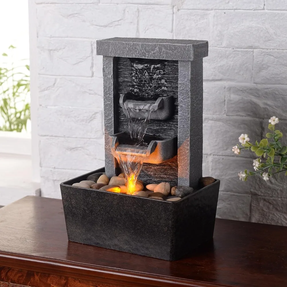 نافورة شلال داخلية مع أضواء LED - نافورة هادئة على سطح الطاولة لديكور الاسترخاء في المكتب المنزلي #6