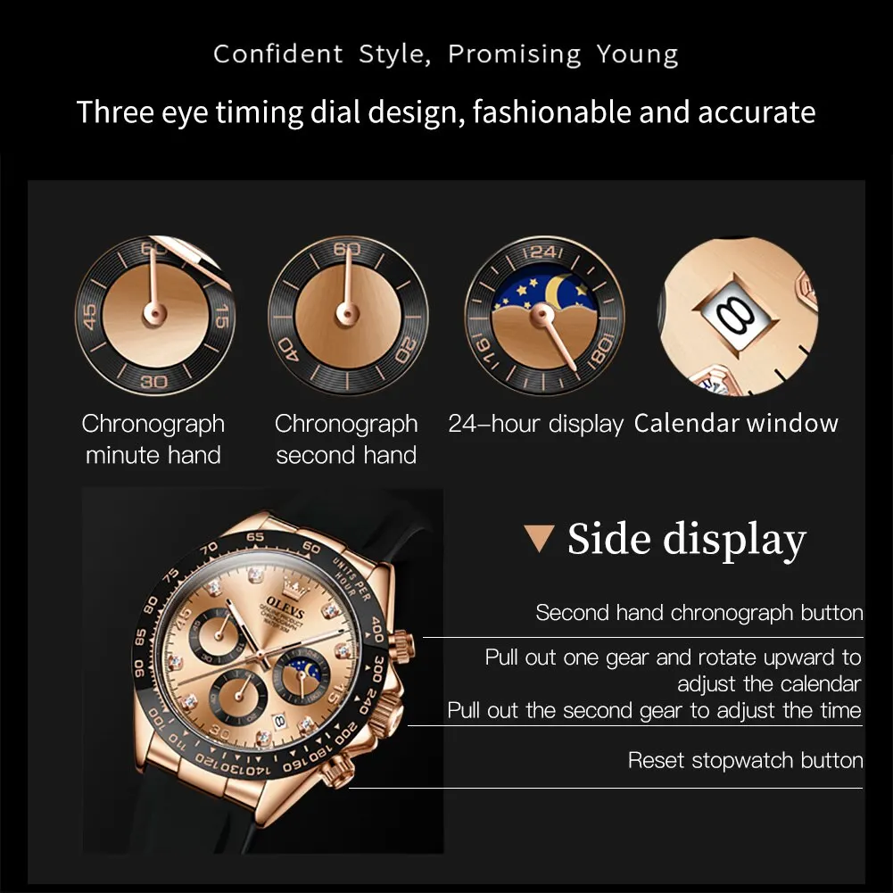 OLEVS-Relógio de quartzo de luxo masculino, impermeável, luminoso, Top Brand, Data, Chronograph, Sport relógio de pulso, Man Relógios
