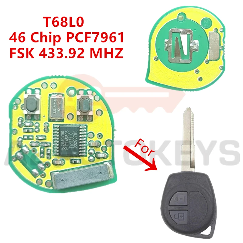 

A2AUTOKEYS T68L0 2 кнопки 46 чип PCF7961 FSK433,92 МГц автомобильный ключ дистанционного управления для Suzuki оригинальные внутренние детали