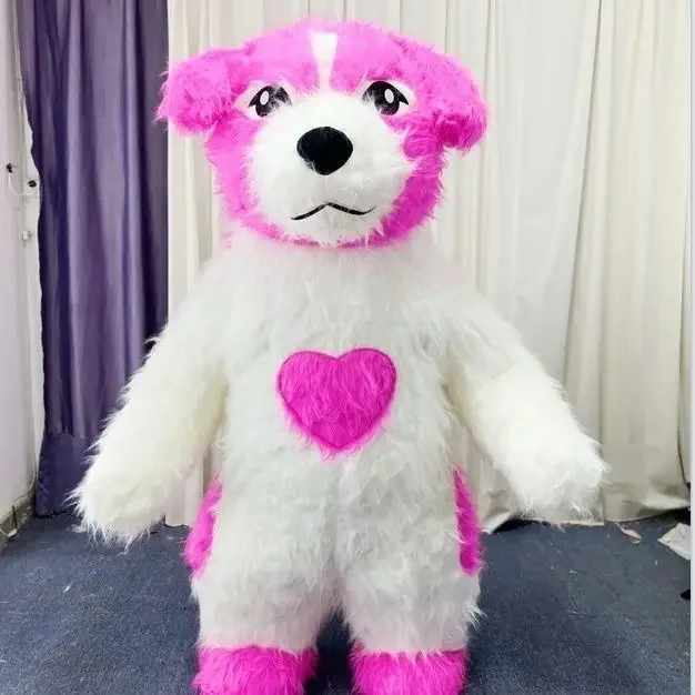 

Длинный меховой гигантский надувной костюм талисмана собаки хаски, уличная собака, забавная вечеринка, косплей, кукла, наряд для Хэллоуина, Рождества