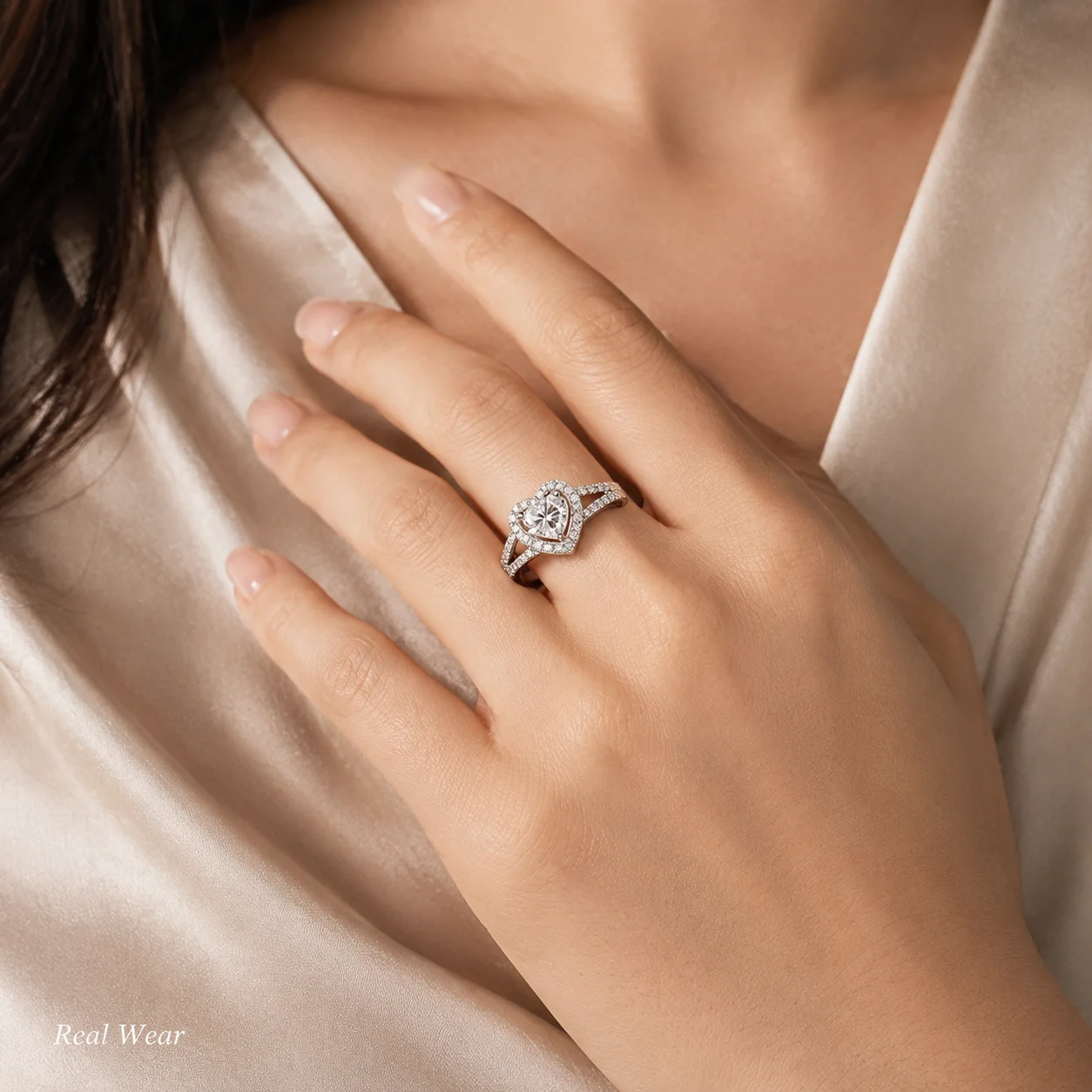 S925 Sterling Silver Moissanite Ring 6.5mm Heart Cut Halo Split Shank for Women Engagement Wedding Anniversary Fine Jewelry Gift