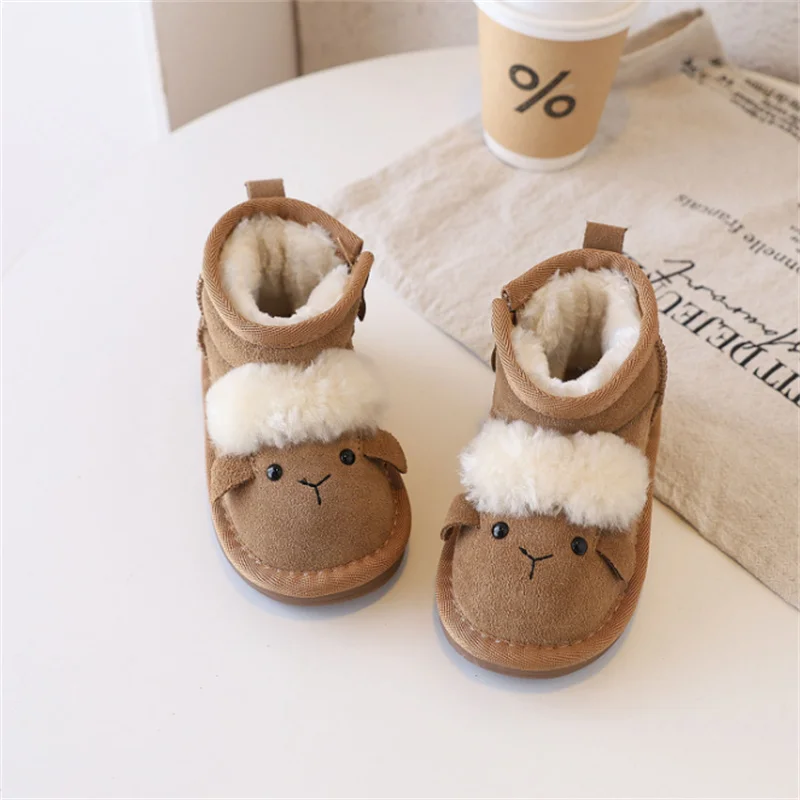 

Winter Children Snow Boots Genuine Leather Cute Cartoon Warm Plush Kids Boots Non-slip Fashion Toddler Girls Cotton Shoes