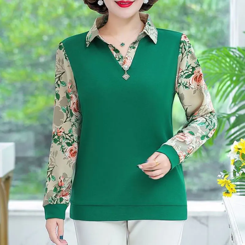 Mode Blumen bedruckte Bluse lässig Polo-Ausschnitt Frühling Herbst neue Langarm Damen bekleidung drei dimensionale Dekoration Shirt