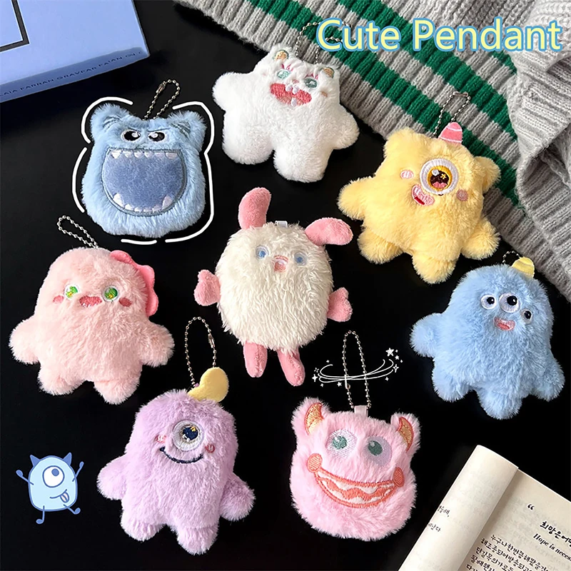 Kawaii Fuzzy Plush Little Monster Keychain Lovely Doll Pendant Keyrings Backpack Ornaments Car Trinket Accessorie Key Holder