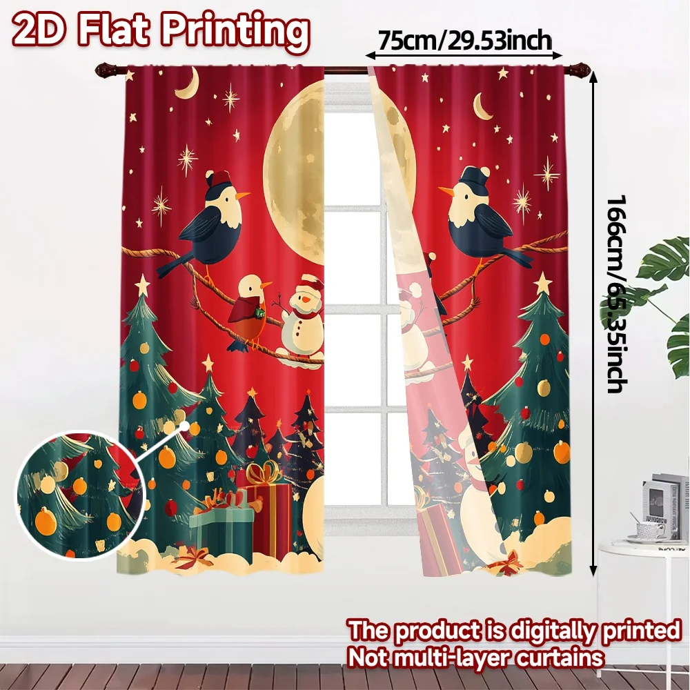 2pcs,Curtains Christmas Birds Moon Night (2) Modern Print Curtains Versatile Durable Polyester Curtains Decorations For Home