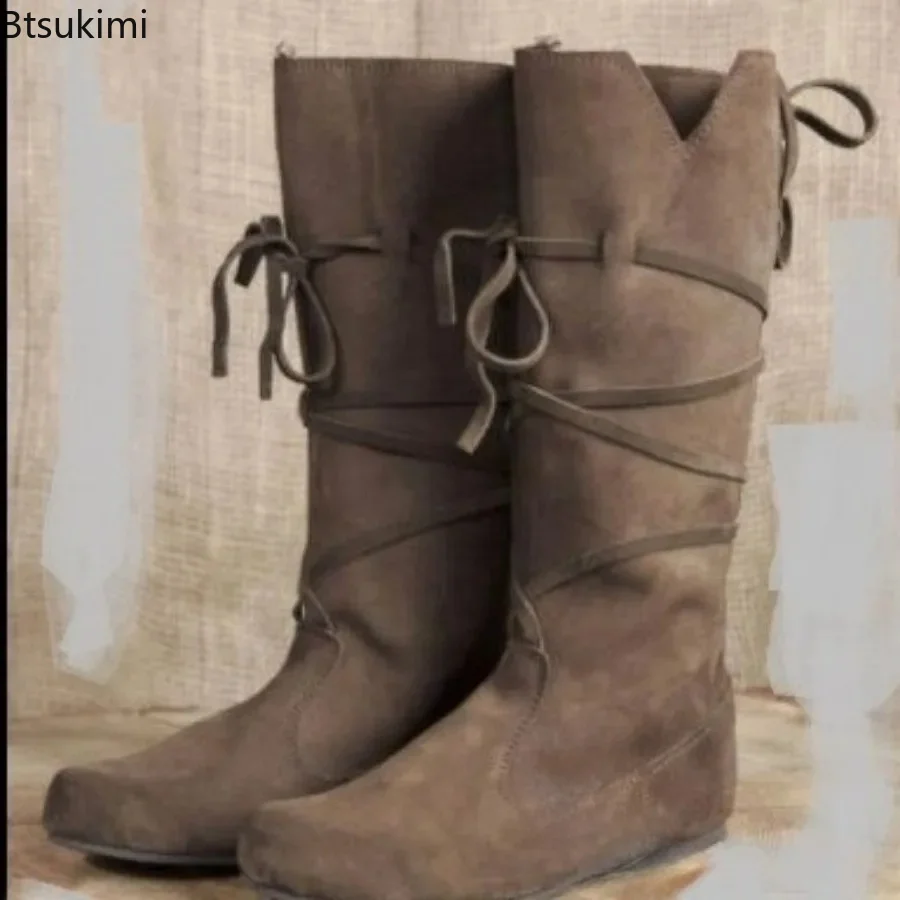 Disfraz Vikingo Medieval Retro, Botas de Caballero para Hombre y Mujer, Zapatos de Cuero PU para Cosplay de Guerrero, Zapatos de Anime para Fiestas de Carnaval, Nuevos