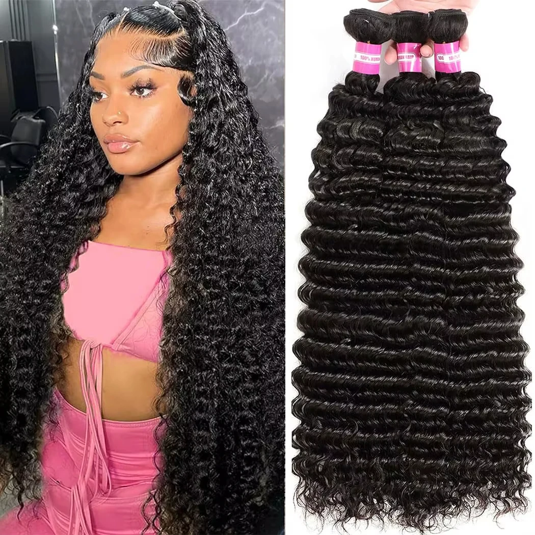 Melodie Curly 30 40 Inch Loose Deep Wave 3 4 5 Bundles 100% Raw Human Hair Brazilian Weave Remy Hair Double Weft Drawn Extension