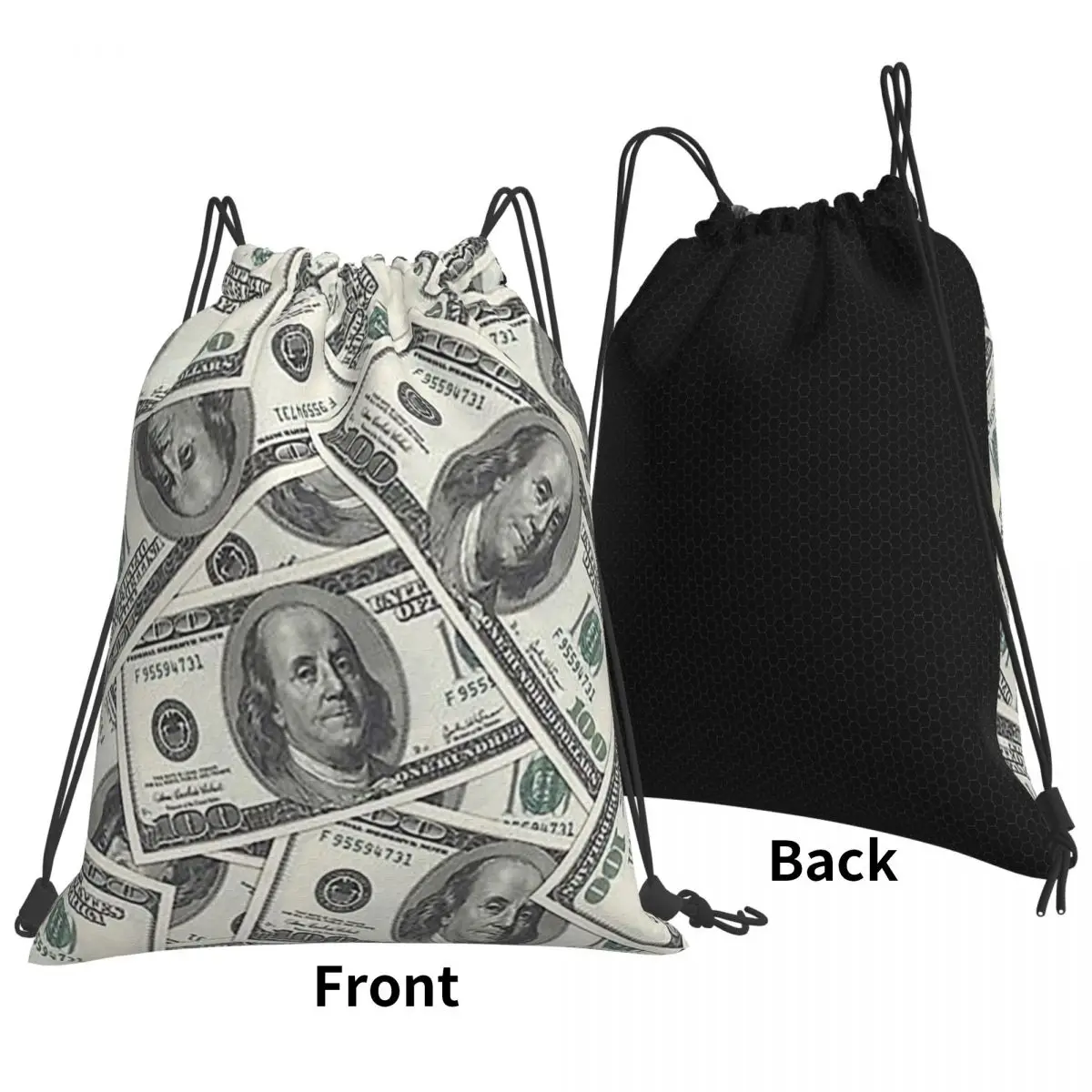 Rich Money Novelty Dollars Backpacks Fashion Drawstring Bags Sundries Bag Book Bags for Man Woman Students