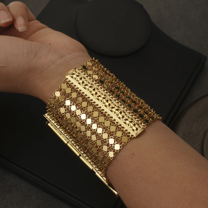 Luxury Gold Plated Chain Bracelet Israel Trendy Jewelry for Women Copper Handmade Bangles Wedding Bridal Accessories
