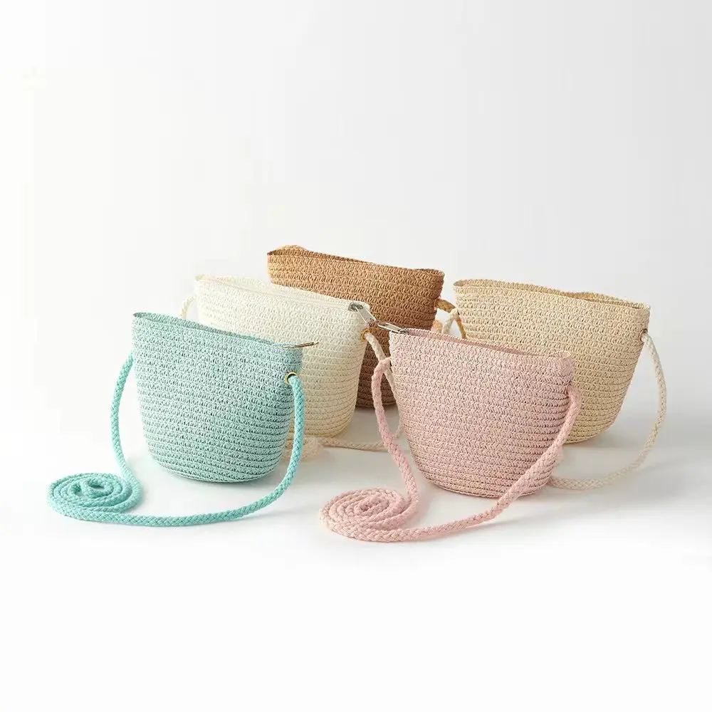 Summer Children Straw Beach Bag for Girls Fashion Handmade Woven Shoulder Bag Bohemian Casual Bags Messenger Bag Kids Coin Purse