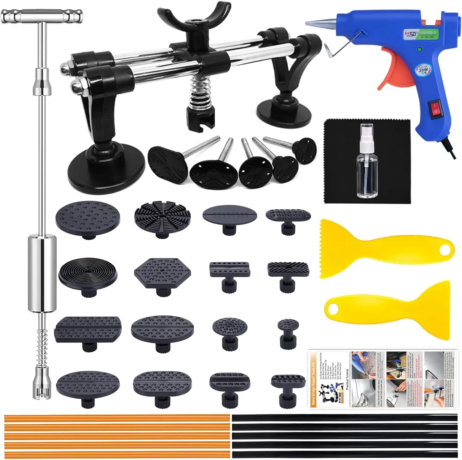 مجموعة أدوات سحب دنت 38 قطعة مع مجموعة غراء - أداة إصلاح دنت بدون طلاء لأضرار حائل السيارة، مطرقة منزلق على شكل حرف T #1