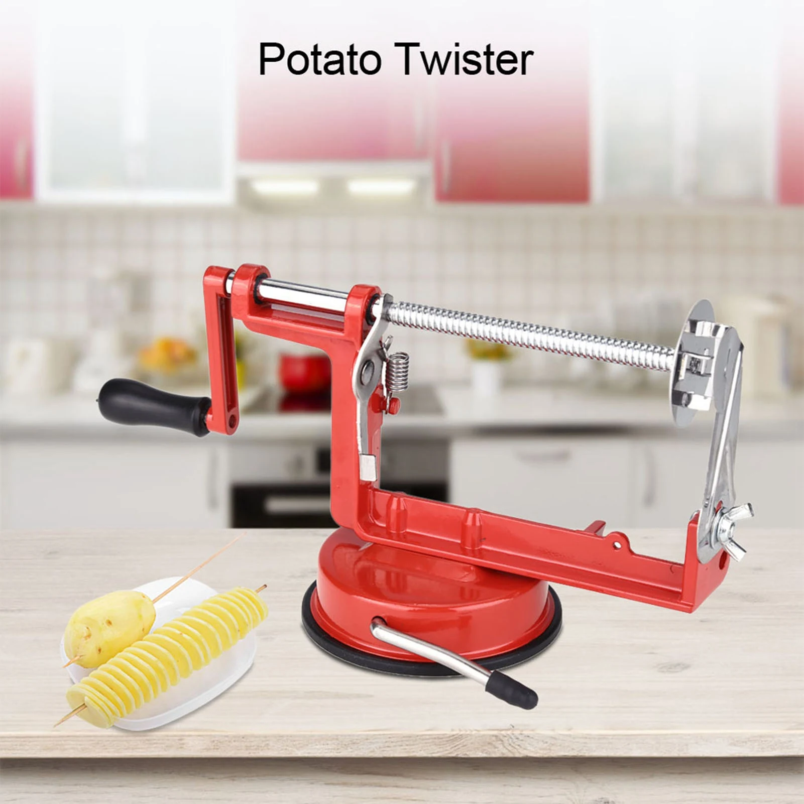 Stainless Steel Hand Crank Manual Spiral Potato Chips Twister Cutter Suction Base Kitchen Tool