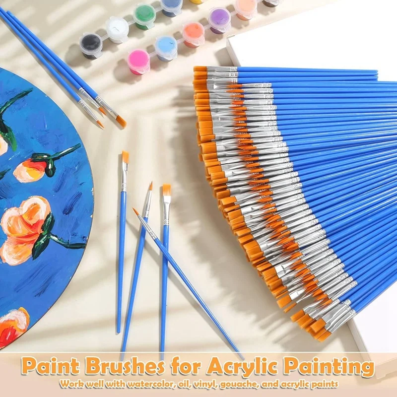 240Pcs Small Paint Brush,Flat Fine Tip Artist Paint Brushes,Craft Paint Brushes For Kids Oil Watercolor Canvas Painting