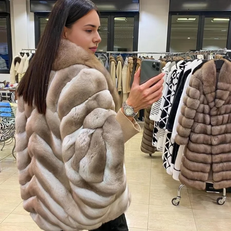 리얼 렉스 토끼 모피 코트 친칠라 모피 천연 여우 모피 칼라 베스트 셀러 겨울 자켓 여성 리얼 모피 코트
