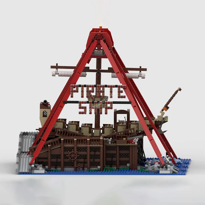 MOC Modular Theme Park Pirate Ship Ride Model Architecture Building Block Creative City Street View Bricks Toys Diy Kids Gifts