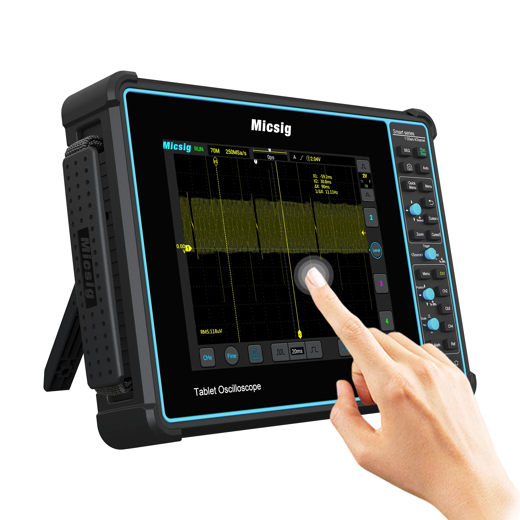 SATO1004 Tablet Oscilloscope 4 Channel Digital Oscilloscope 100MHz Bandwidth Handheld Full Touch 1GSa/s Sampling Rate Depth 70Mp