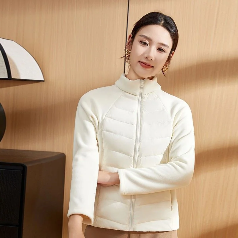 

Легкий ort Fitn Jaet, женский зимний теплый топ с воротником-стойкой в стиле пэчворк, дышащая спортивная одежда, наполнитель из полиэфирного волокна