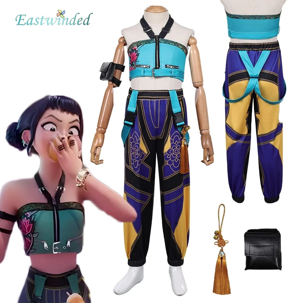 Bambini Cospaly Zoey KPop Demon Hunter Pantaloni alti Costume Abbigliamento per bambini Costume da festa di carnevale di Halloween Regalo