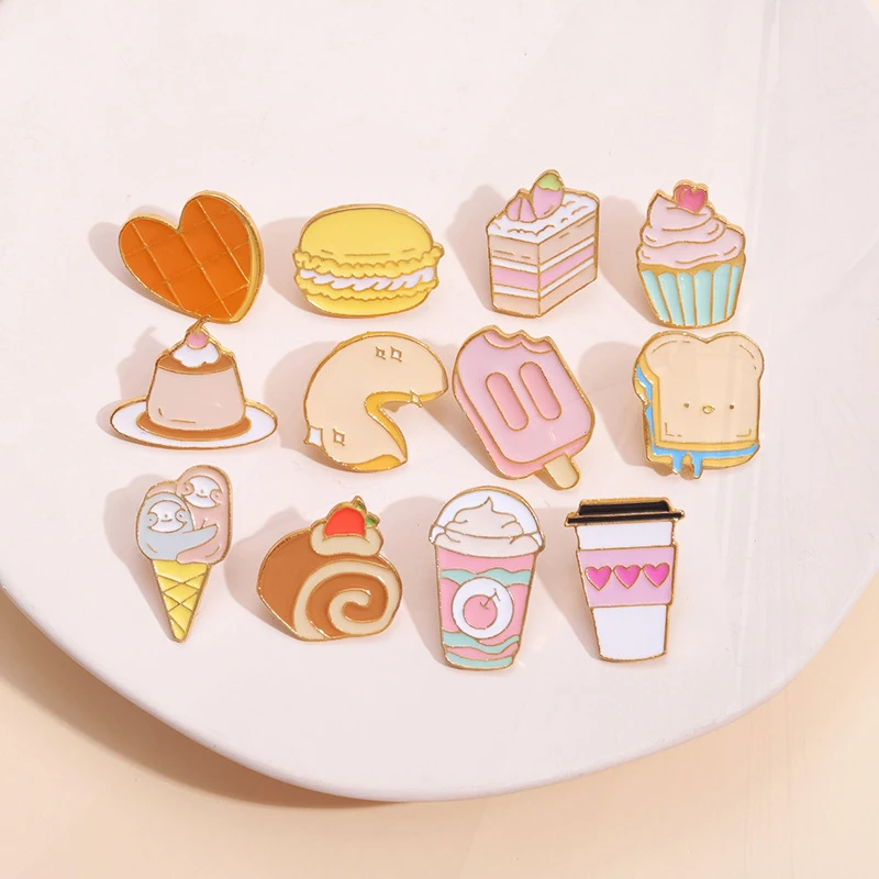 Cake Dessert Pines Lapel Badges Afternoon Tea Funny Jewelry Gift for Kids Friends Mini Food Enamel  Brooch Custom Coffee