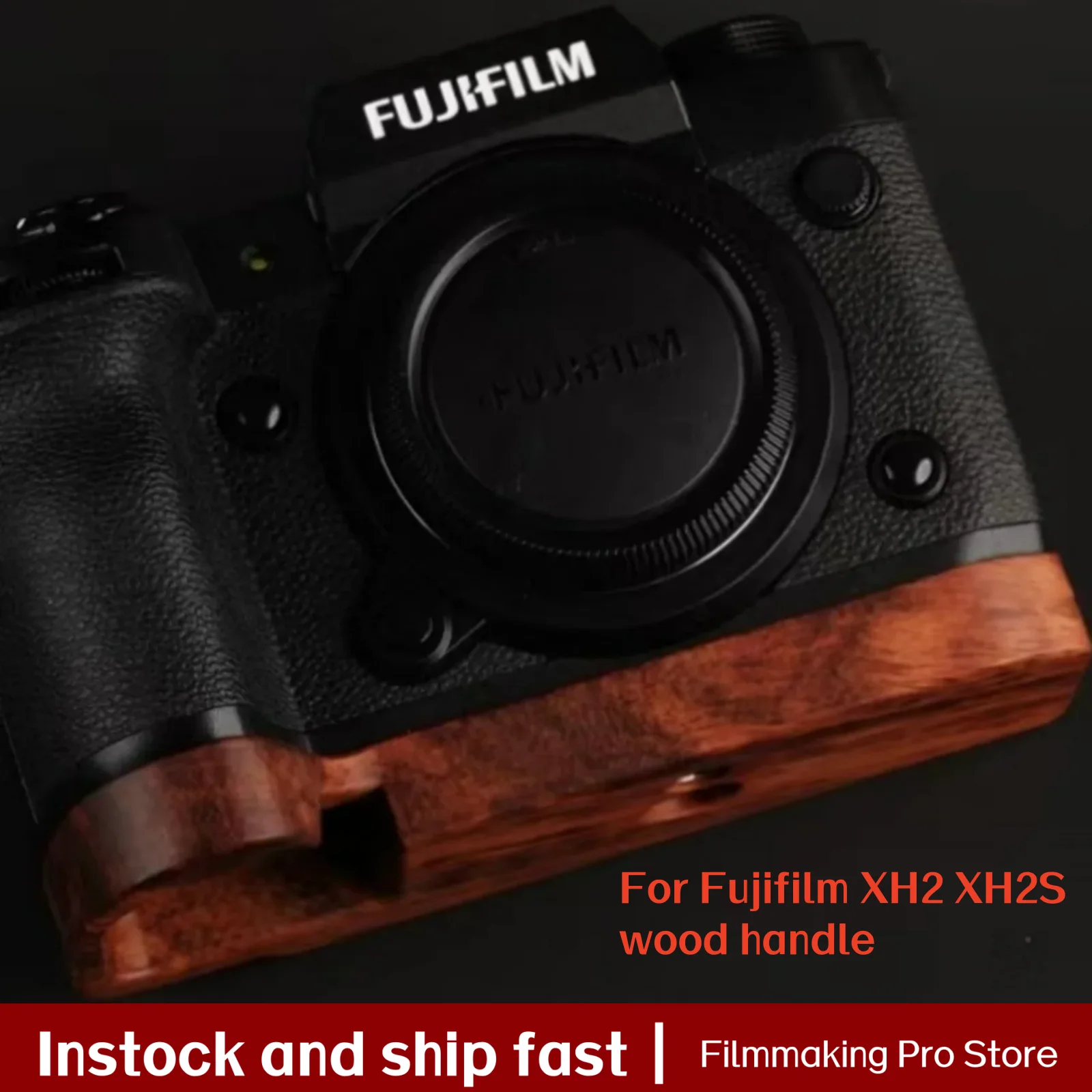 Camera cage Base Wood Hand Grip Holder, For Fujifilm XH2 XH2S Camera, Solid Wood Red Sandalwood Handle Base Ebony Rosewood Grip