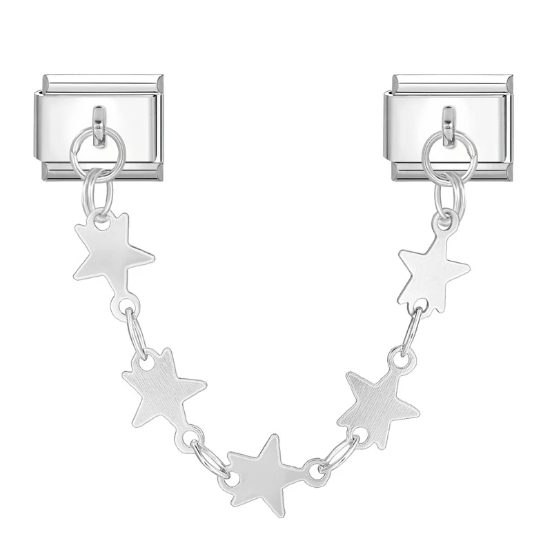 1pc Silvery Star Love Heart chain pendant Guitar Charm-Removable 9mm Stainless Steel Italian Style Module For Diy Jewelry