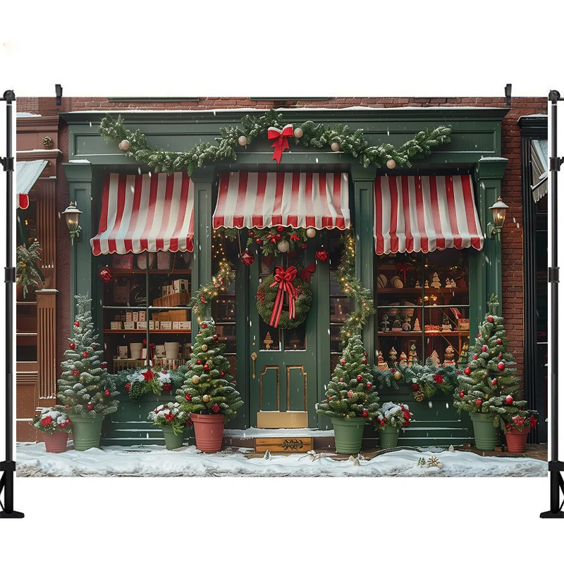 LS Green Christmas Store Backgrounds Family Adult Kids Portrait Photography Backdrops Winter Party Decors Banner