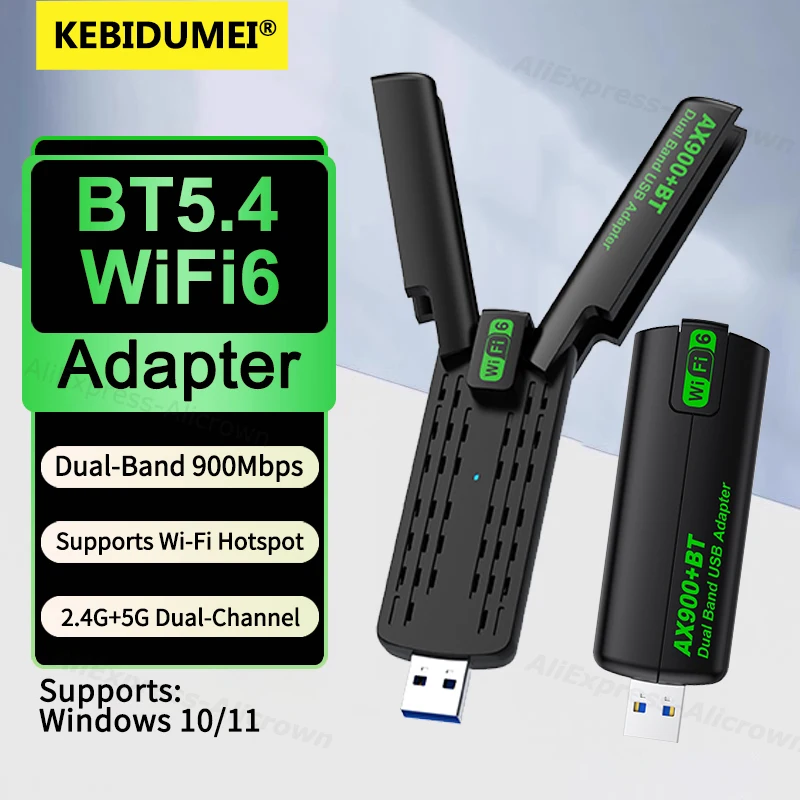 

Беспроводная сетевая карта USB 900 Мбит/с, 2,4G/5 ГГц, USB-адаптер Wi-Fi, беспроводной адаптер Bluetooth 5.4 без драйверов для ПК, ноутбуков