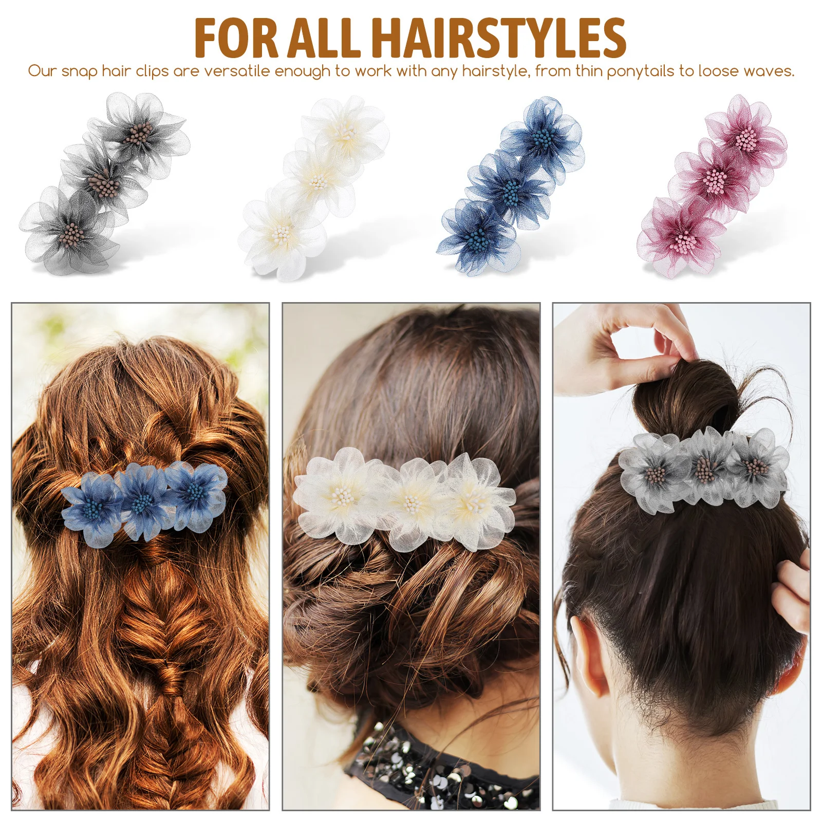 

4Pcs Flower Hair Clips Snap Style Floral Barrettes for Women Lightweight Comfortable All-Day Wear Versatile Hair Styling