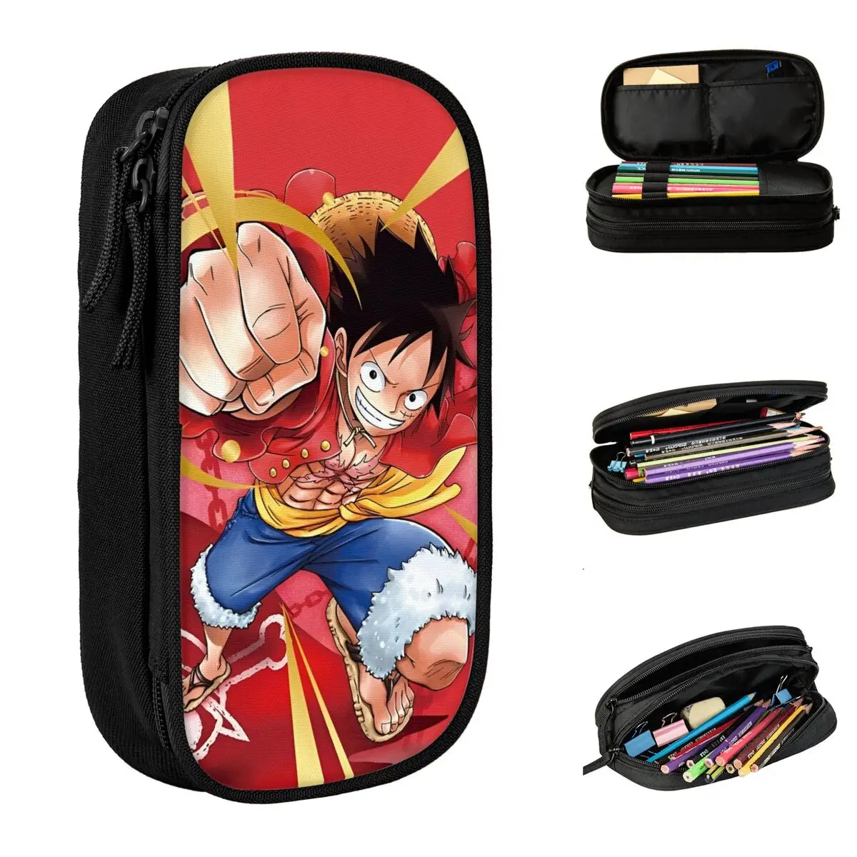

One Piece Luffy Pencil Cases Cartoon Pen Holder Bag Girls Boys Big Capacity Students School Gifts Pencilcases