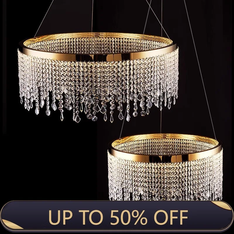 Crystal Hanging Chandelier Ring Lighting Nordic Dining Table Luxury Gold Led Circle Ceiling Pendant Light Lustre Home Decor